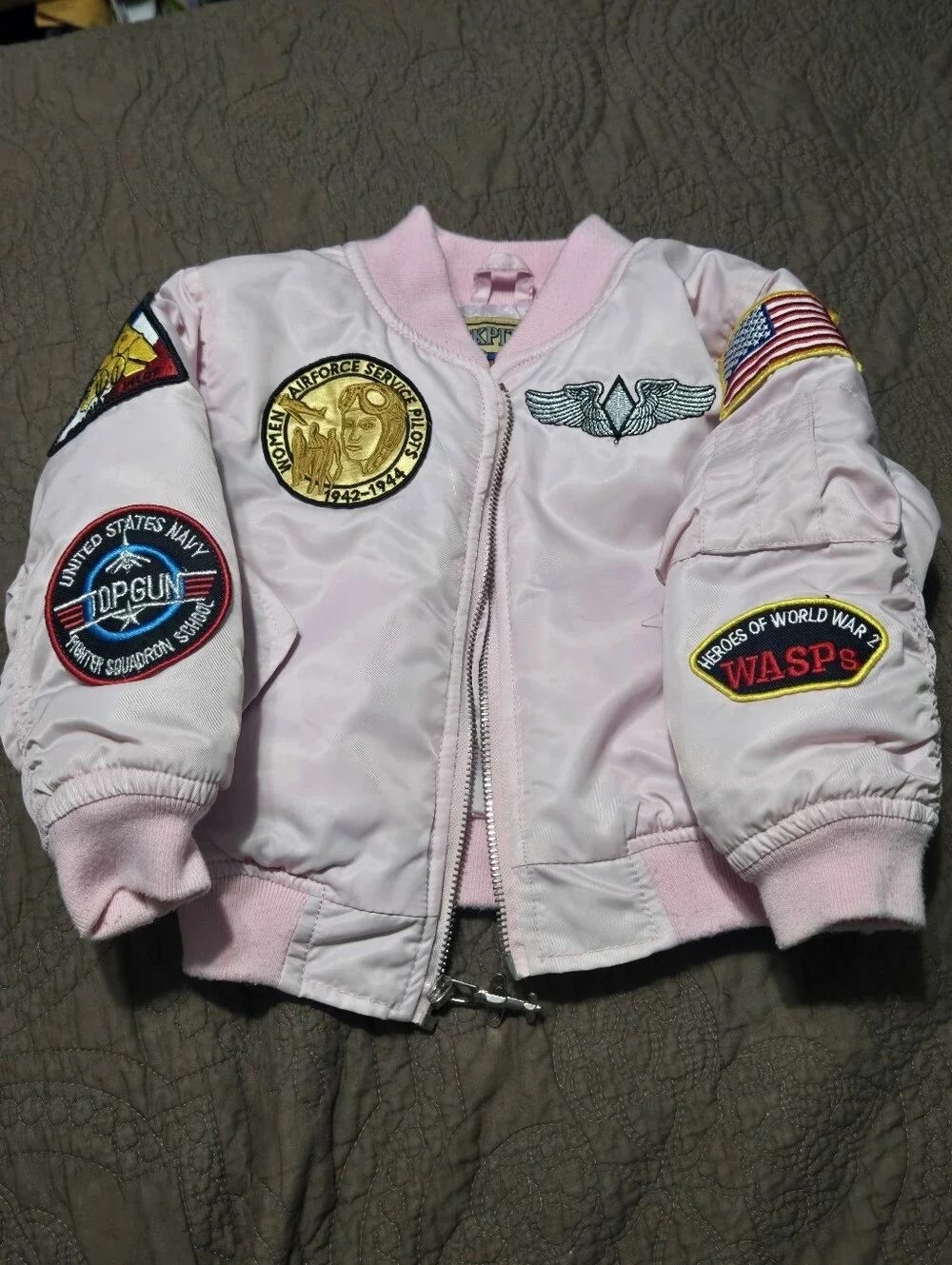 Pink Pilot Aviator Jacket Coat, Fly Girls We Served Too, toddler kids S 2T